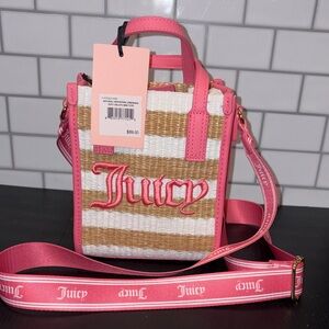 Juicy Couture Pink & Straw Striped Crossbody Mini Tote